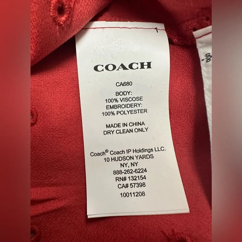 Coach sleeveless crimson eyelet ruffle elastic waist with pockets midi dress